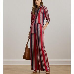 Lauren Ralph Lauren Women's Striped Satin Charmeuse Wide-Leg Pants Set + top PS